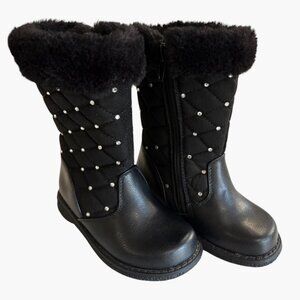 Rachel Shoes Faux Fur Cuff And Quilted Rhinstone Accents Boot